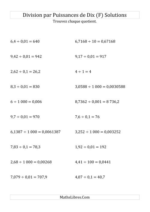 Division de nombres décimaux par puissances de dix (forme standard) (F) page 2