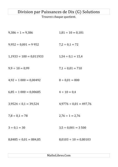 Division de nombres décimaux par puissances de dix (forme standard) (G) page 2