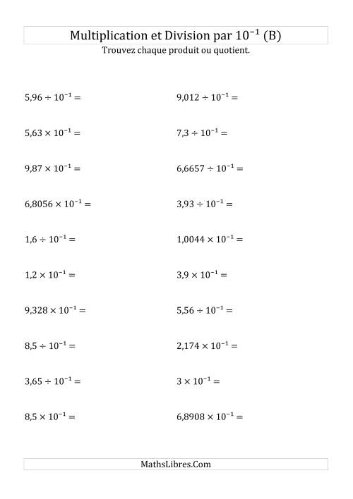Multiplication et division de nombres décimaux par 10<sup>-1</sup> (B)