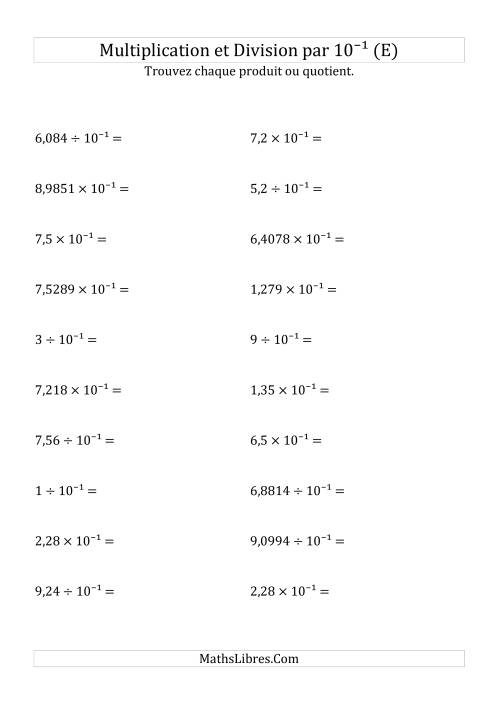 Multiplication et division de nombres décimaux par 10<sup>-1</sup> (E)