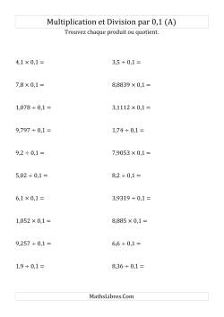 Multiplication et division de nombres décimaux par 0,1
