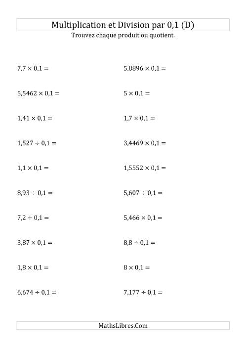 Multiplication et division de nombres décimaux par 0,1 (D)