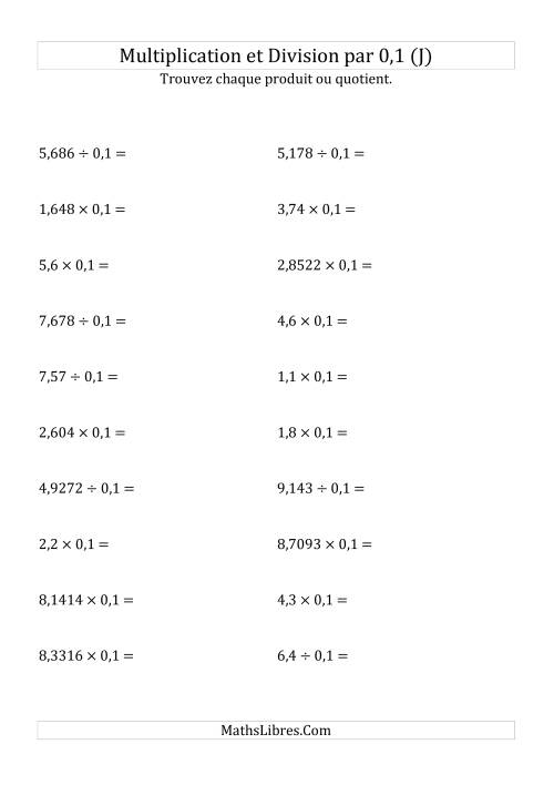 Multiplication et division de nombres décimaux par 0,1 (J)