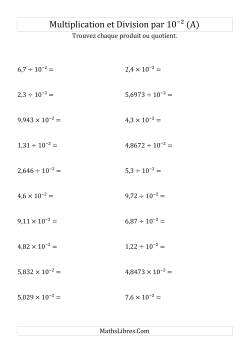 Multiplication et division de nombres décimaux par 10<sup>-2</sup>