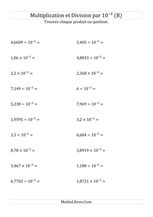 Multiplication et division de nombres décimaux par 10<sup>-2</sup> (B)