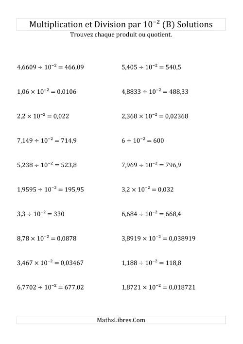 Multiplication et division de nombres décimaux par 10<sup>-2</sup> (B) page 2