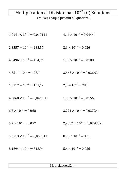 Multiplication et division de nombres décimaux par 10<sup>-2</sup> (C) page 2