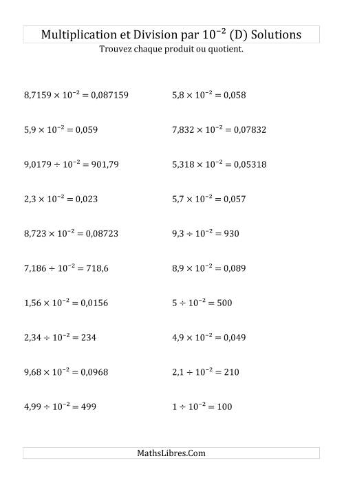Multiplication et division de nombres décimaux par 10<sup>-2</sup> (D) page 2