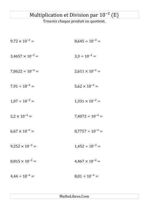 Multiplication et division de nombres décimaux par 10<sup>-2</sup> (E)