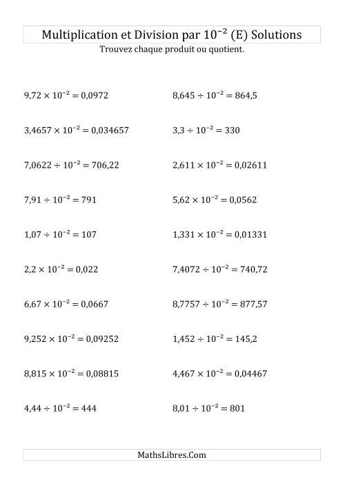 Multiplication et division de nombres décimaux par 10<sup>-2</sup> (E) page 2