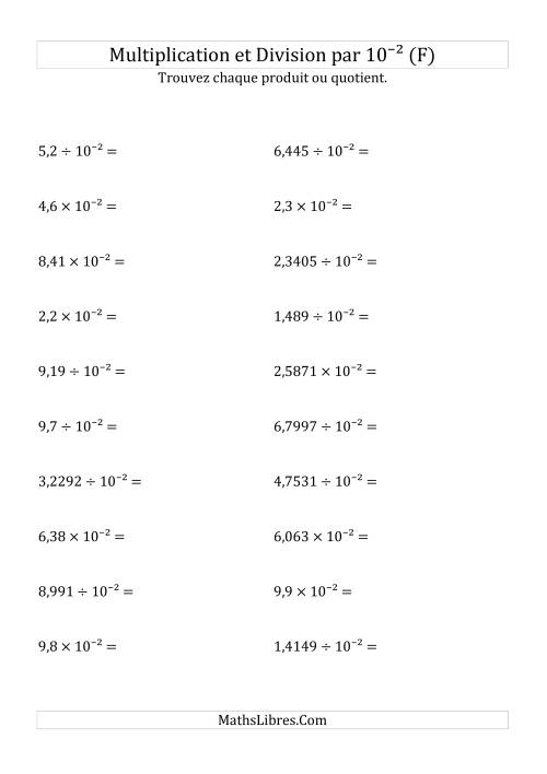 Multiplication et division de nombres décimaux par 10<sup>-2</sup> (F)