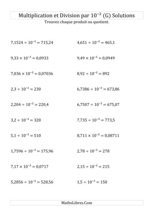 Multiplication et division de nombres décimaux par 10<sup>-2</sup> (G) page 2