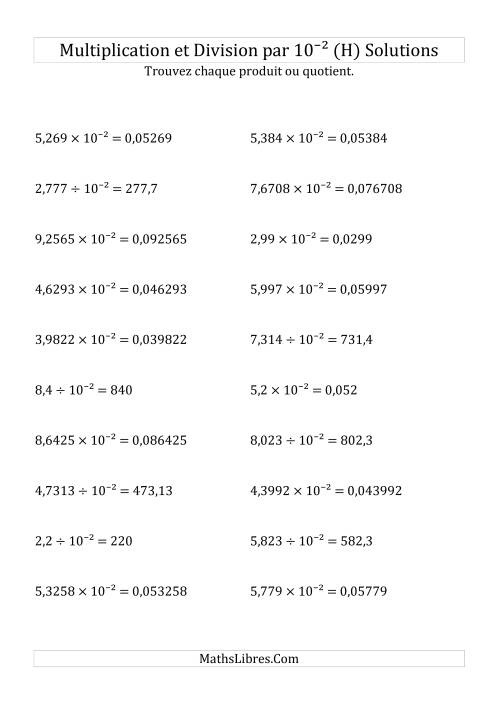 Multiplication et division de nombres décimaux par 10<sup>-2</sup> (H) page 2