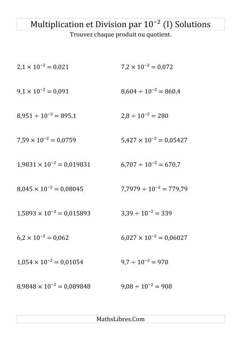 Multiplication et division de nombres décimaux par 10<sup>-2</sup> (I) page 2