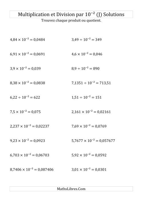 Multiplication et division de nombres décimaux par 10<sup>-2</sup> (J) page 2
