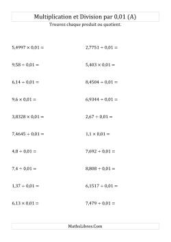 Multiplication et division de nombres décimaux par 0,01
