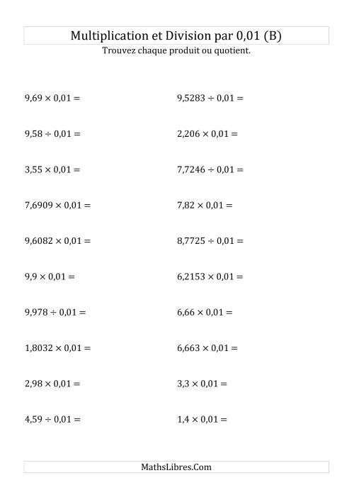 Multiplication et division de nombres décimaux par 0,01 (B)