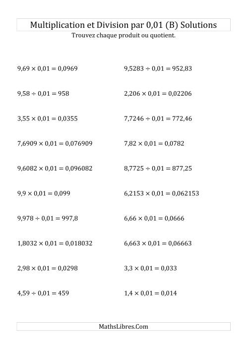 Multiplication et division de nombres décimaux par 0,01 (B) page 2