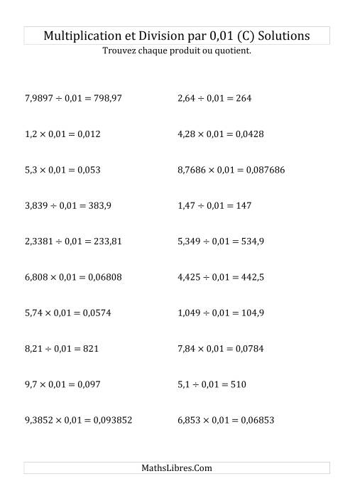 Multiplication et division de nombres décimaux par 0,01 (C) page 2