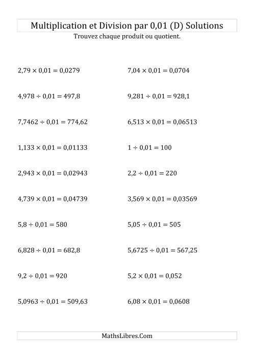 Multiplication et division de nombres décimaux par 0,01 (D) page 2