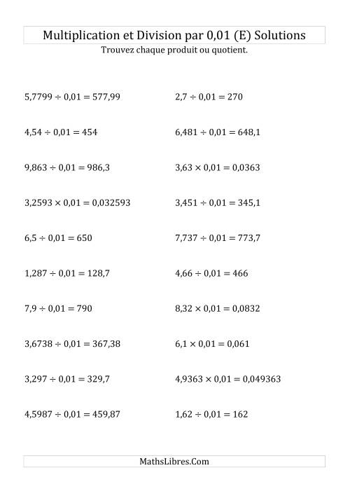 Multiplication et division de nombres décimaux par 0,01 (E) page 2