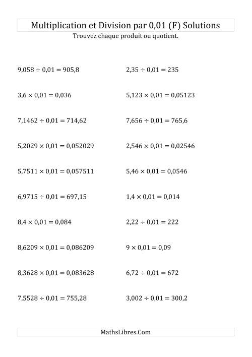 Multiplication et division de nombres décimaux par 0,01 (F) page 2