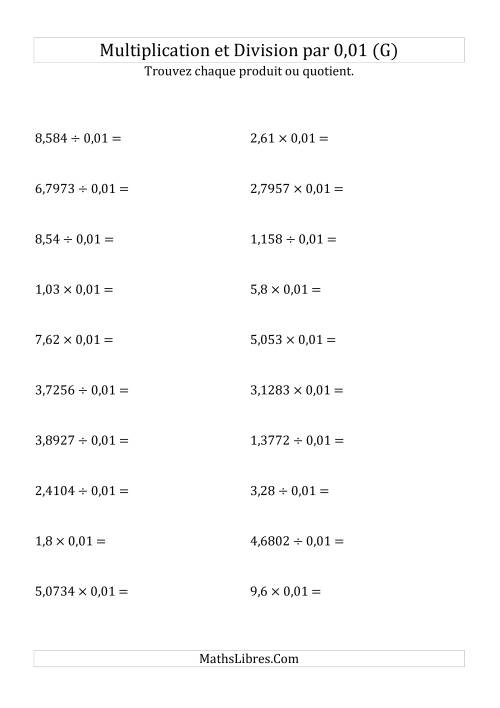 Multiplication et division de nombres décimaux par 0,01 (G)