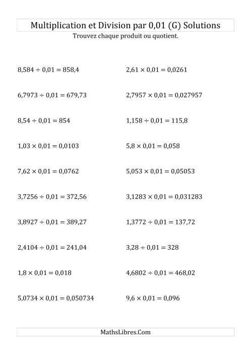 Multiplication et division de nombres décimaux par 0,01 (G) page 2