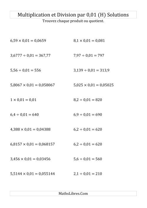 Multiplication et division de nombres décimaux par 0,01 (H) page 2