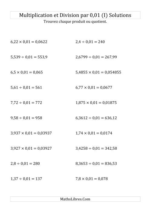 Multiplication et division de nombres décimaux par 0,01 (I) page 2