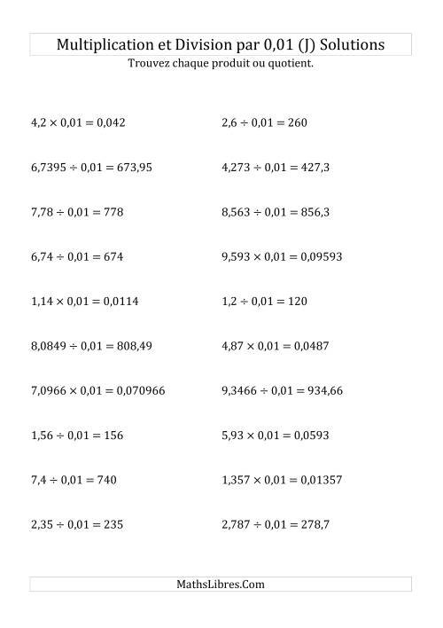 Multiplication et division de nombres décimaux par 0,01 (J) page 2
