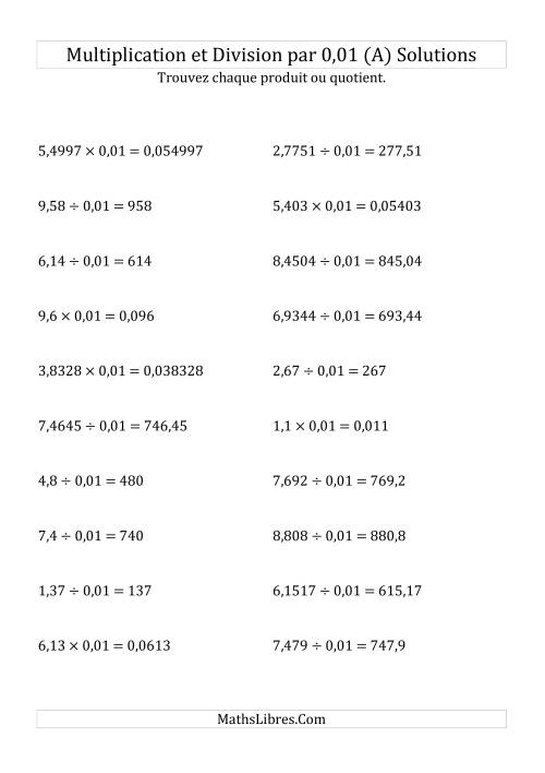 Multiplication et division de nombres décimaux par 0,01 (Tout) page 2
