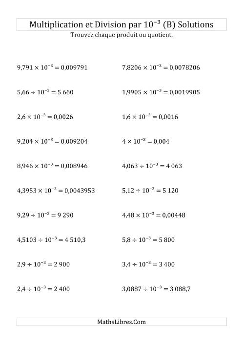 Multiplication et division de nombres décimaux par 10<sup>-3</sup> (B) page 2