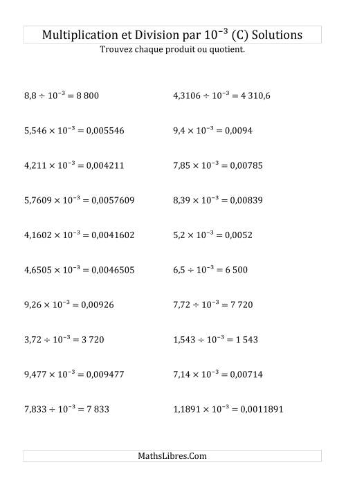 Multiplication et division de nombres décimaux par 10<sup>-3</sup> (C) page 2