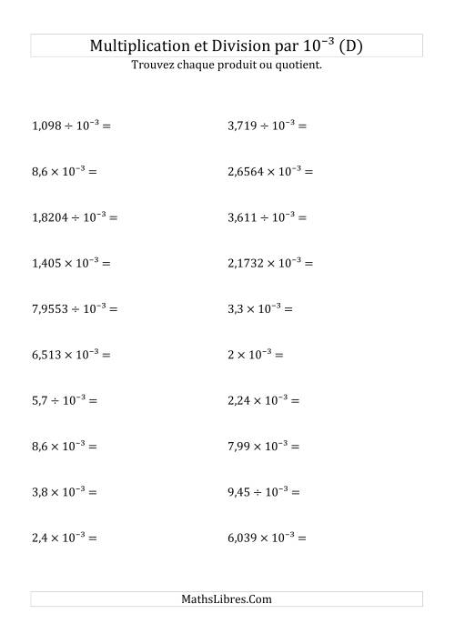 Multiplication et division de nombres décimaux par 10<sup>-3</sup> (D)