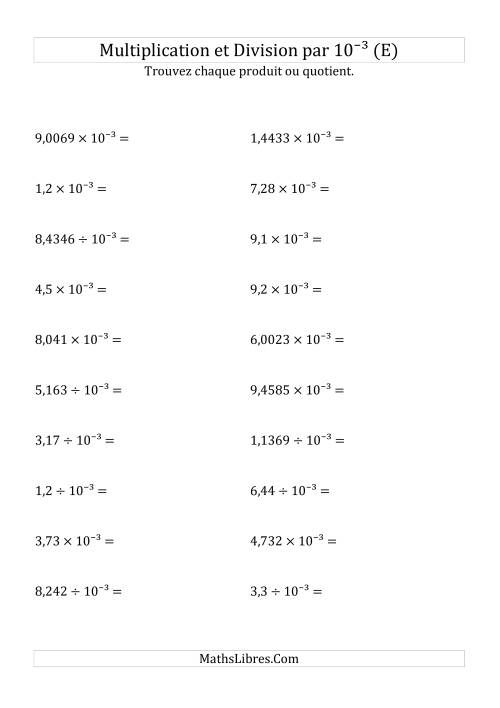 Multiplication et division de nombres décimaux par 10<sup>-3</sup> (E)
