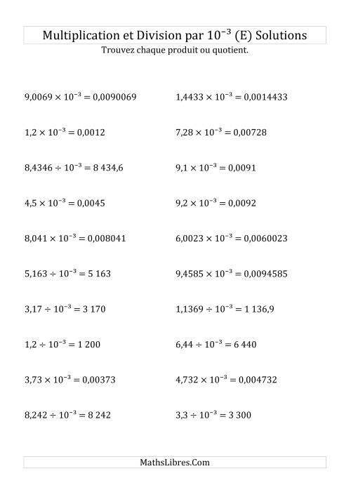 Multiplication et division de nombres décimaux par 10<sup>-3</sup> (E) page 2