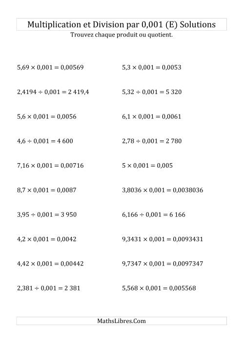 Multiplication et division de nombres décimaux par 0,001 (E) page 2