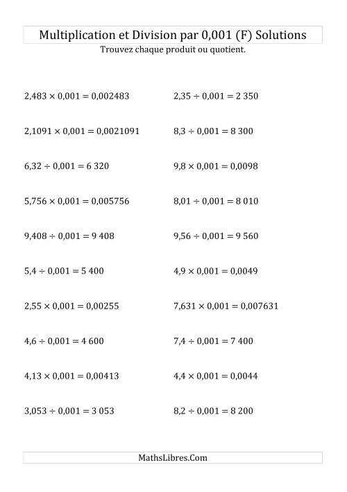 Multiplication et division de nombres décimaux par 0,001 (F) page 2