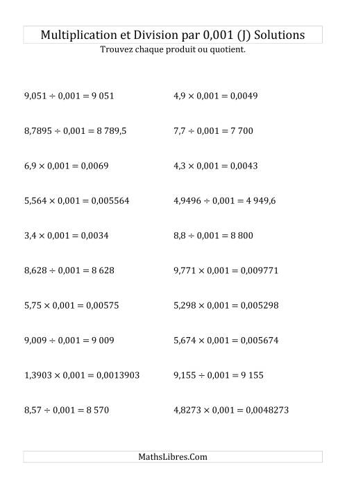 Multiplication et division de nombres décimaux par 0,001 (J) page 2
