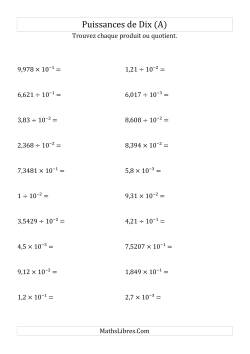Multiplication et division de nombres décimaux par puissances négatives de dix (forme exposant)