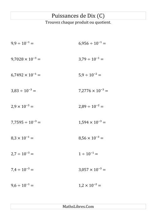 Multiplication et division de nombres décimaux par puissances négatives de dix (forme exposant) (C)