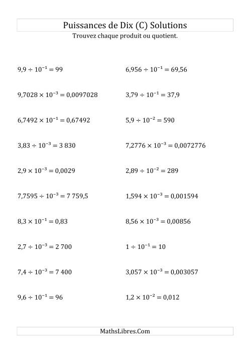 Multiplication et division de nombres décimaux par puissances négatives de dix (forme exposant) (C) page 2