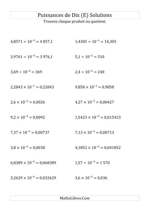 Multiplication et division de nombres décimaux par puissances négatives de dix (forme exposant) (E) page 2