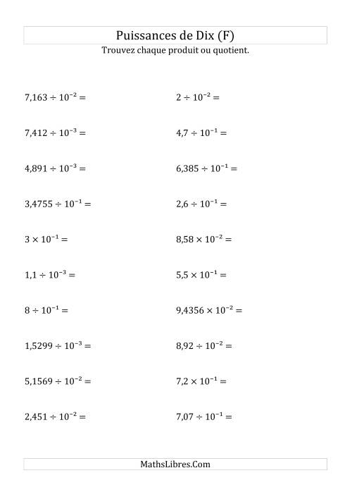 Multiplication et division de nombres décimaux par puissances négatives de dix (forme exposant) (F)