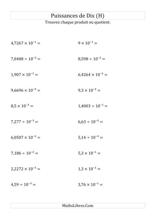 Multiplication et division de nombres décimaux par puissances négatives de dix (forme exposant) (H)