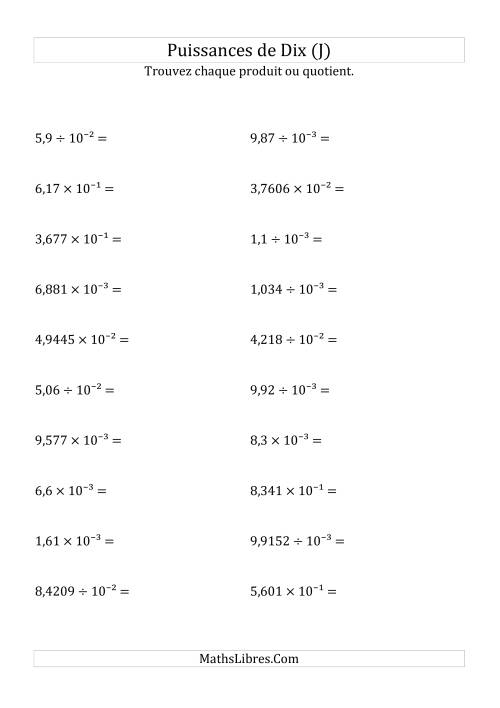 Multiplication et division de nombres décimaux par puissances négatives de dix (forme exposant) (J)