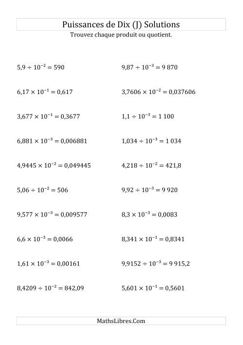 Multiplication et division de nombres décimaux par puissances négatives de dix (forme exposant) (J) page 2