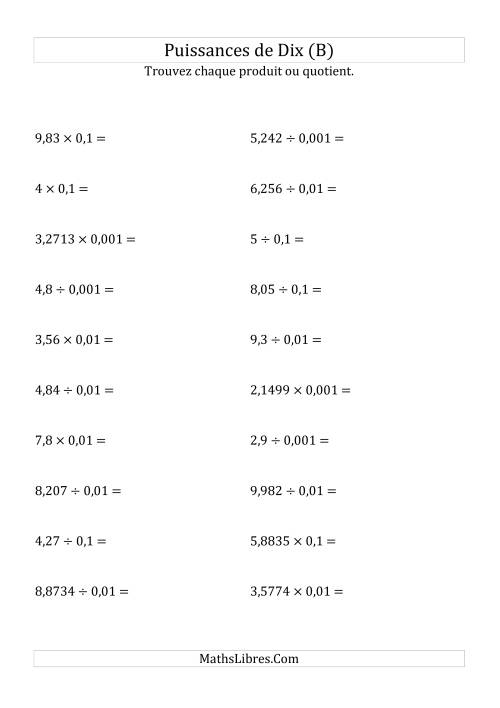 Multiplication et division de nombres décimaux par puissances négatives de dix (forme standard) (B)