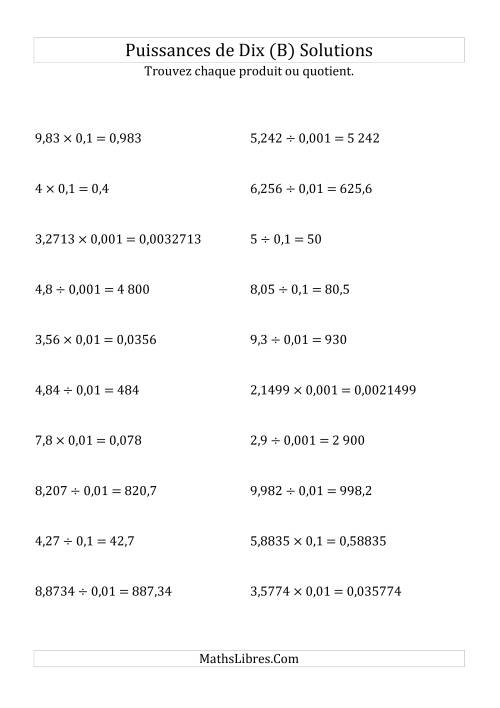 Multiplication et division de nombres décimaux par puissances négatives de dix (forme standard) (B) page 2